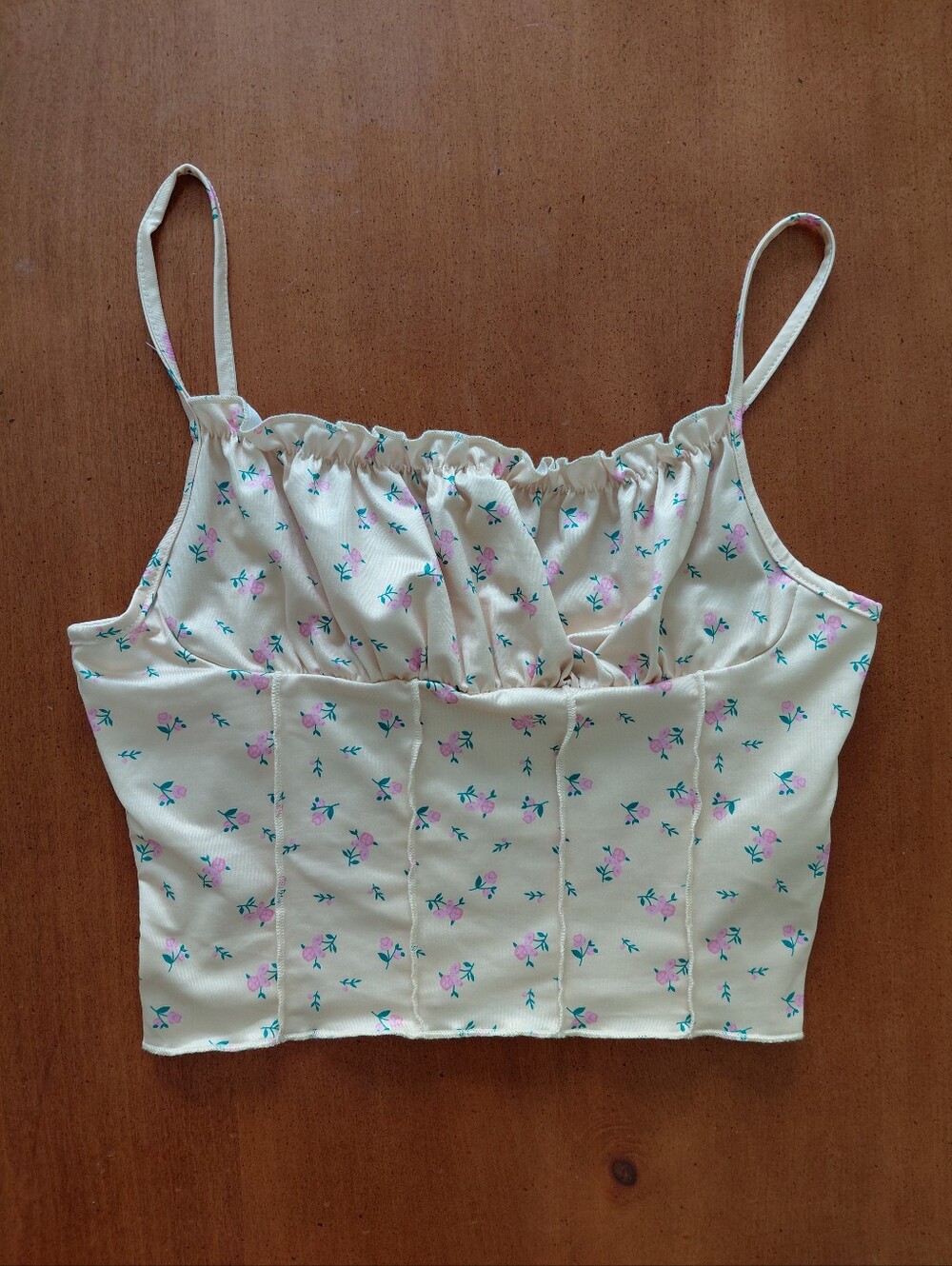 SHEIN Satin Yellow Floral Coquette Cropped Cami Size M